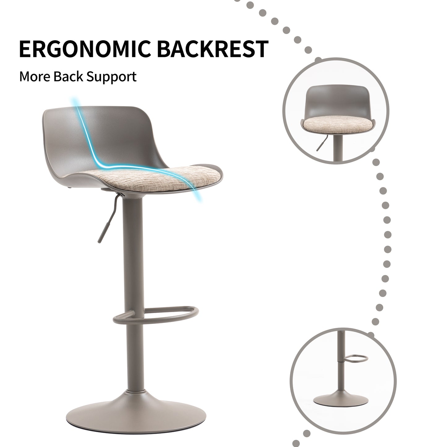 CHOTTO - Eri Adjustable Swivel Bar Stools with Padded Seat -Brown x 2