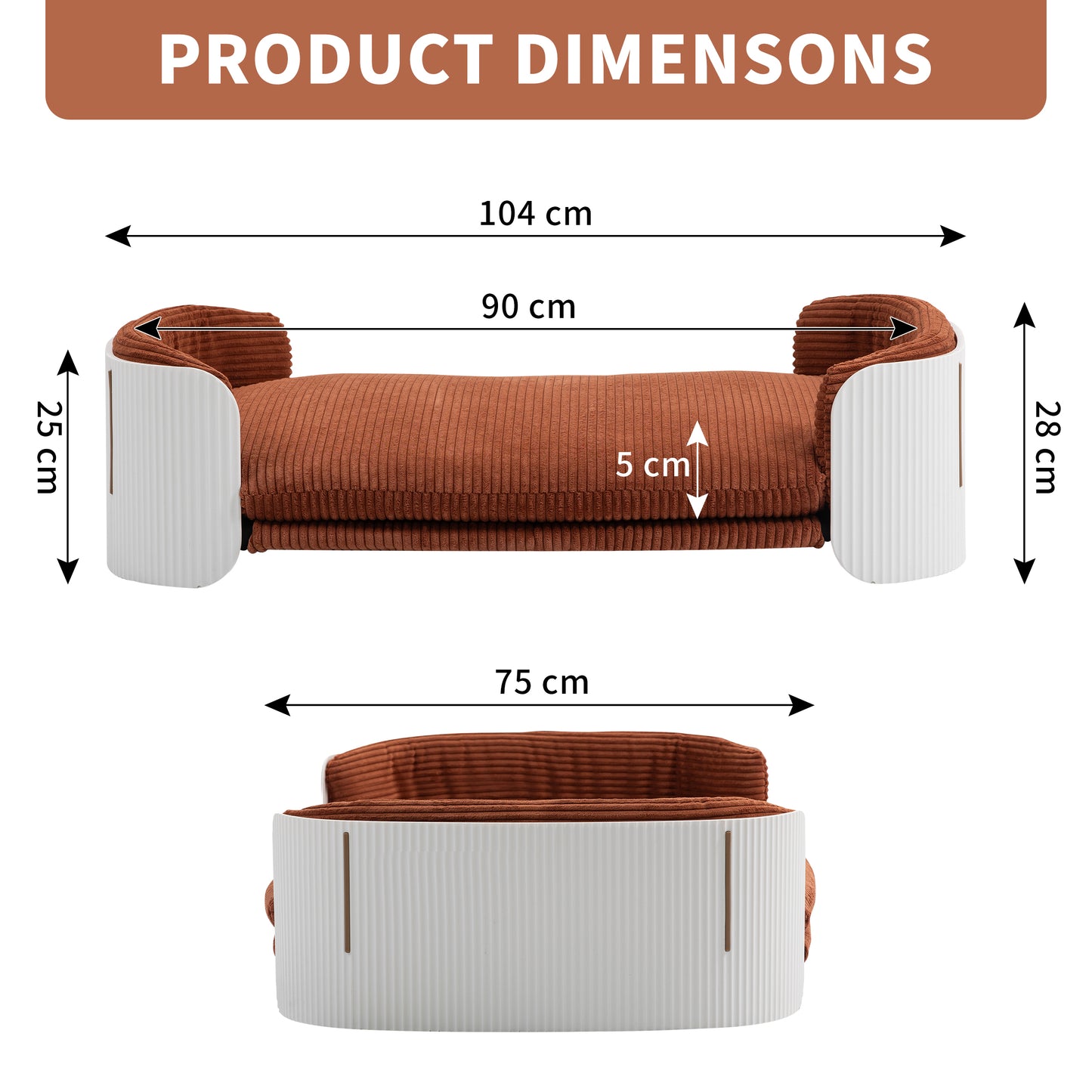 CHOTTO - Tama PP Pet Sofa- Large White+Brown