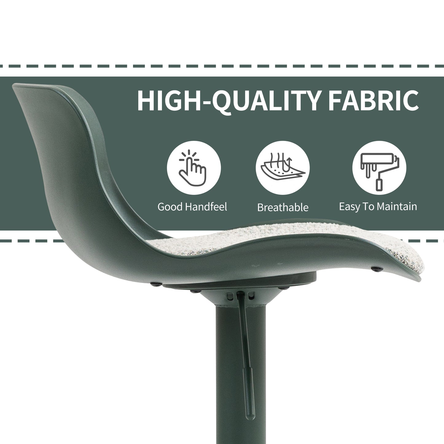 CHOTTO - Eri Adjustable Swivel Bar Stools with Padded Seat -Dark Green x 2