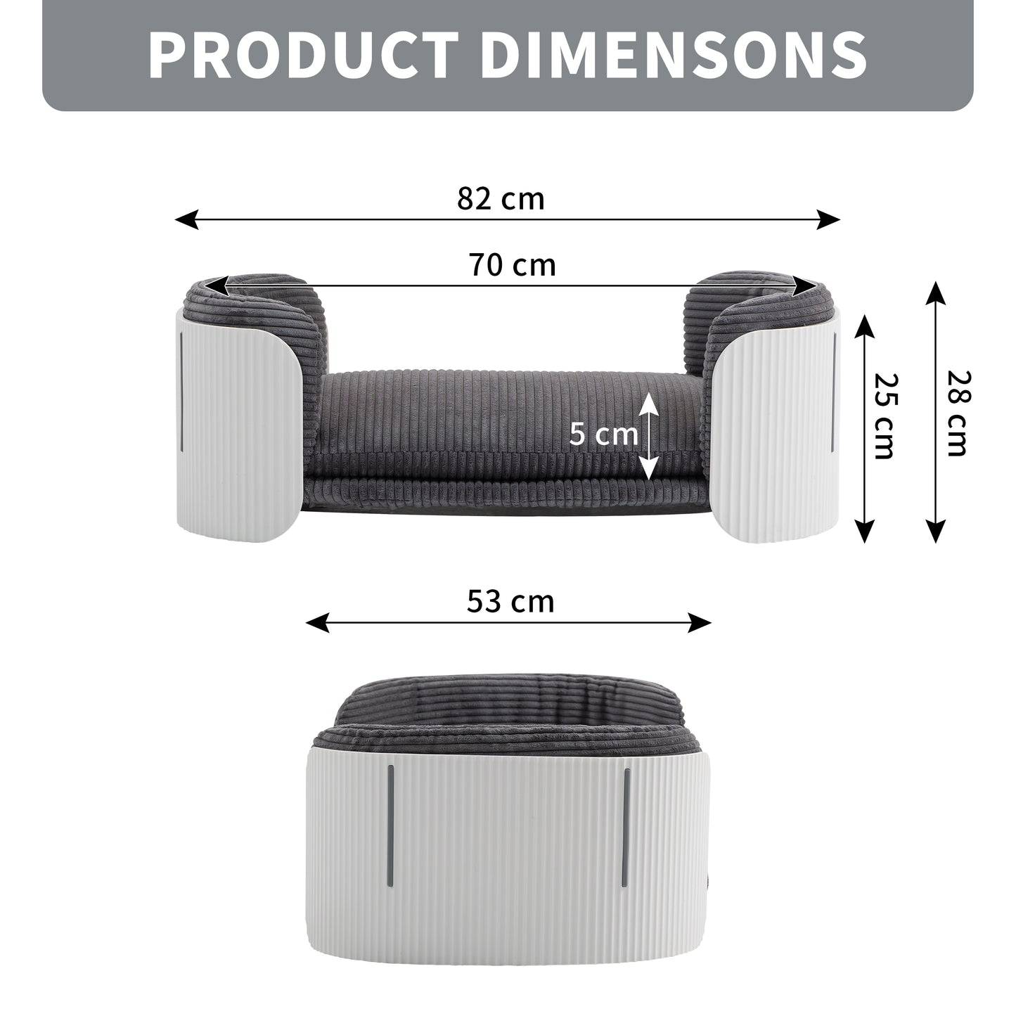 CHOTTO - Tama PP Pet Sofa- Midium White+Grey
