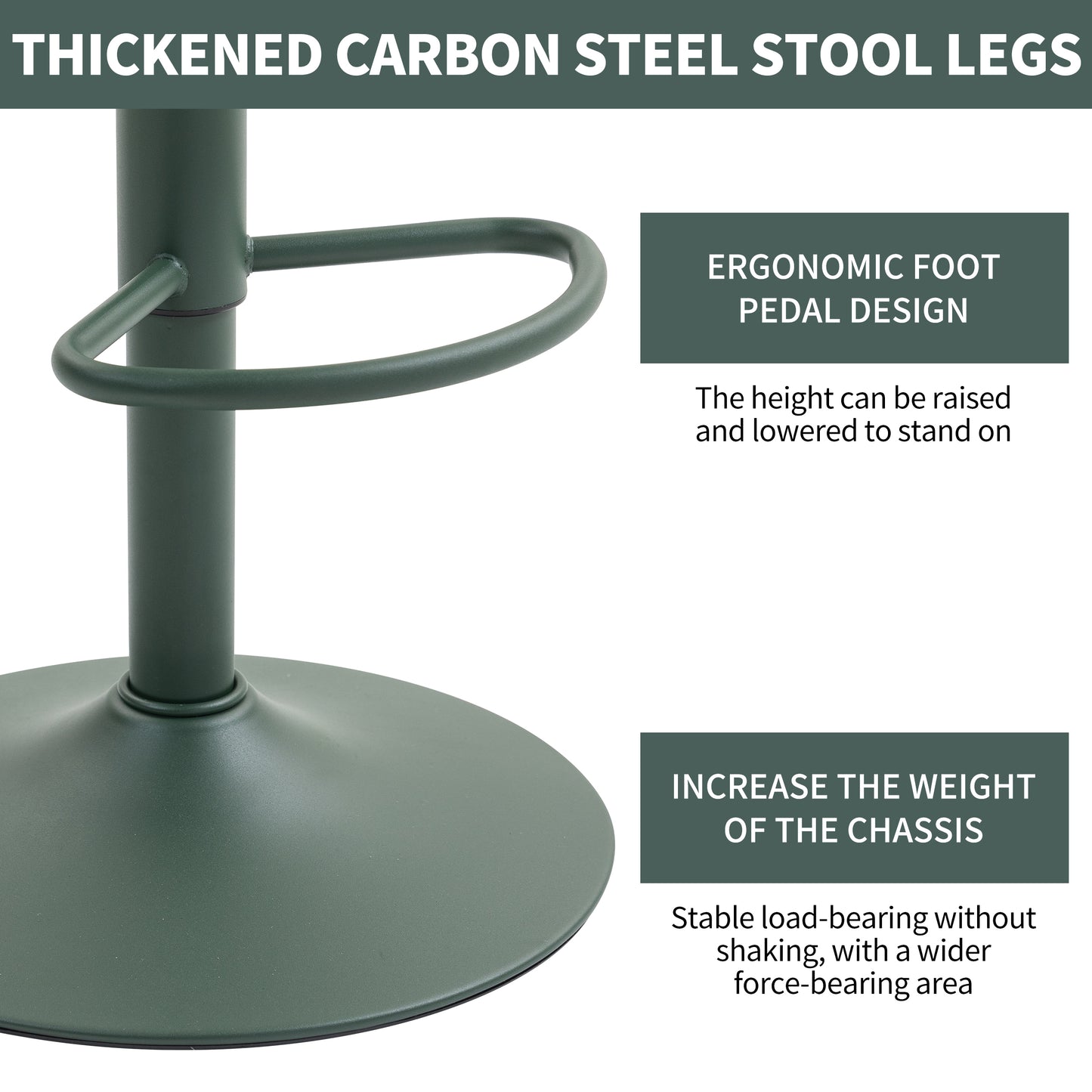 CHOTTO - Eri Adjustable Swivel Bar Stools with Padded Seat -Dark Green x 2