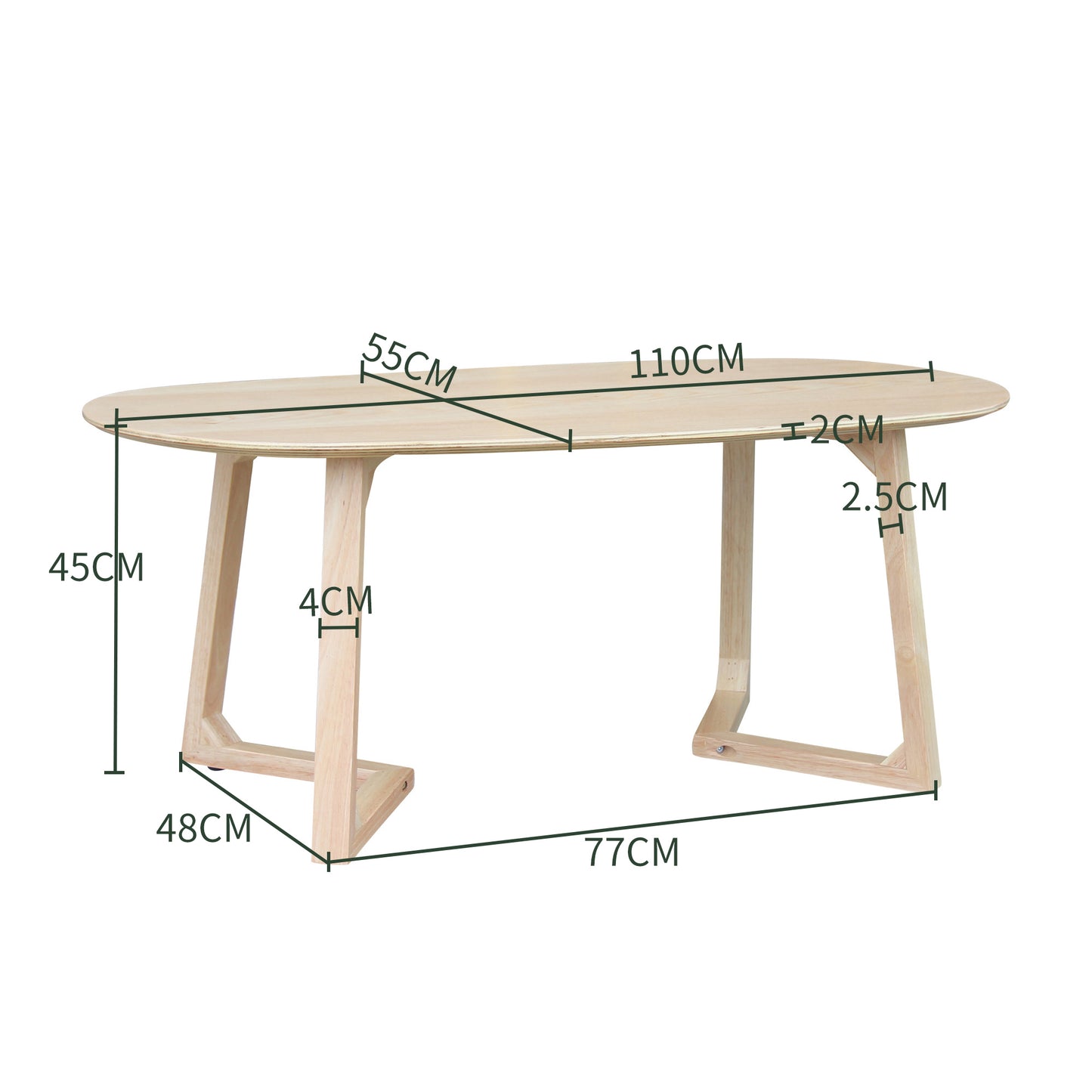 CHOTTO - Tsuno Rounded Rectangle Top Coffee Table - Wood - 60cm