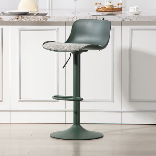 CHOTTO - Eri Adjustable Swivel Bar Stools with Padded Seat -Dark Green x 2