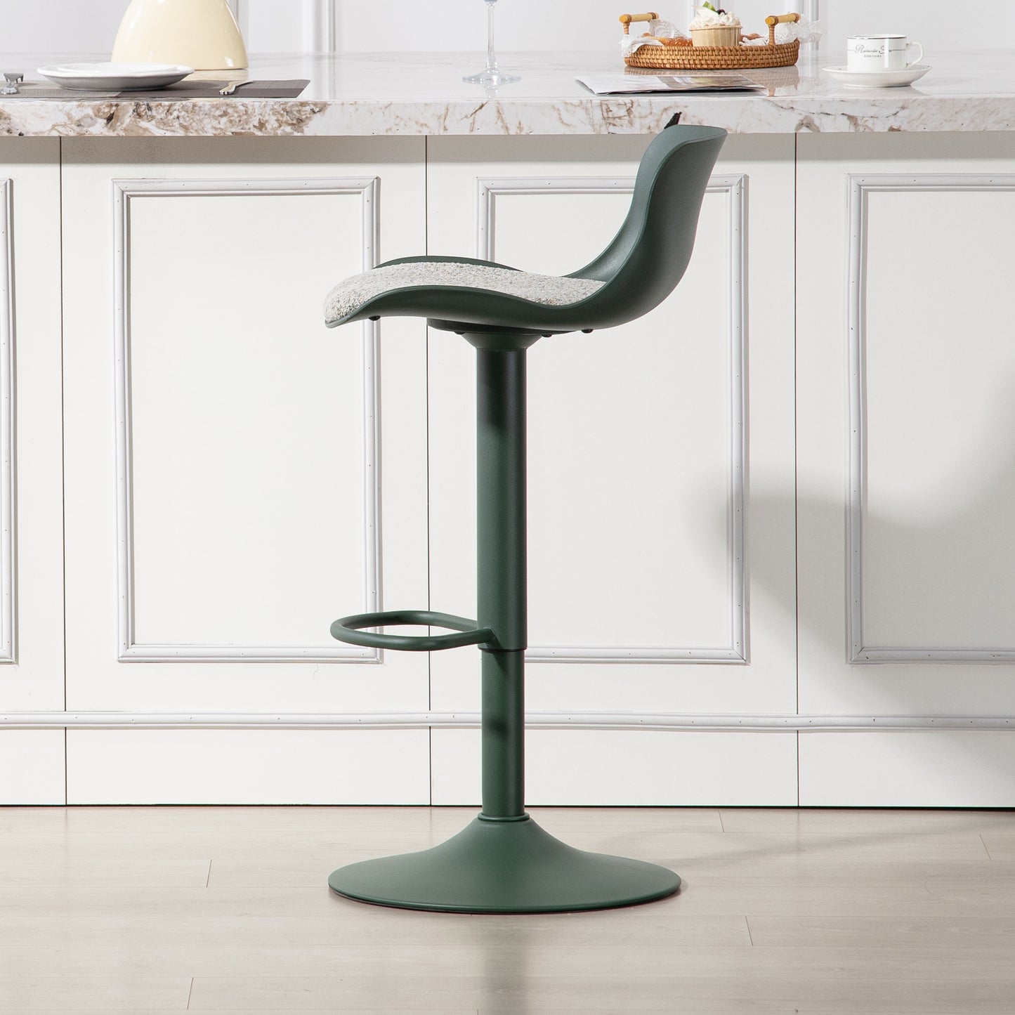 CHOTTO - Eri Adjustable Swivel Bar Stools with Padded Seat -Dark Green x 2