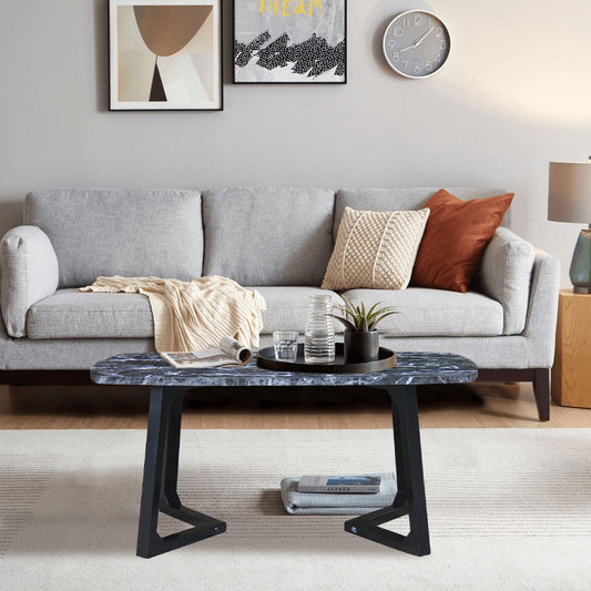 CHOTTO - Kika Rounded Rectangle Coffee Table - Black Marble Color