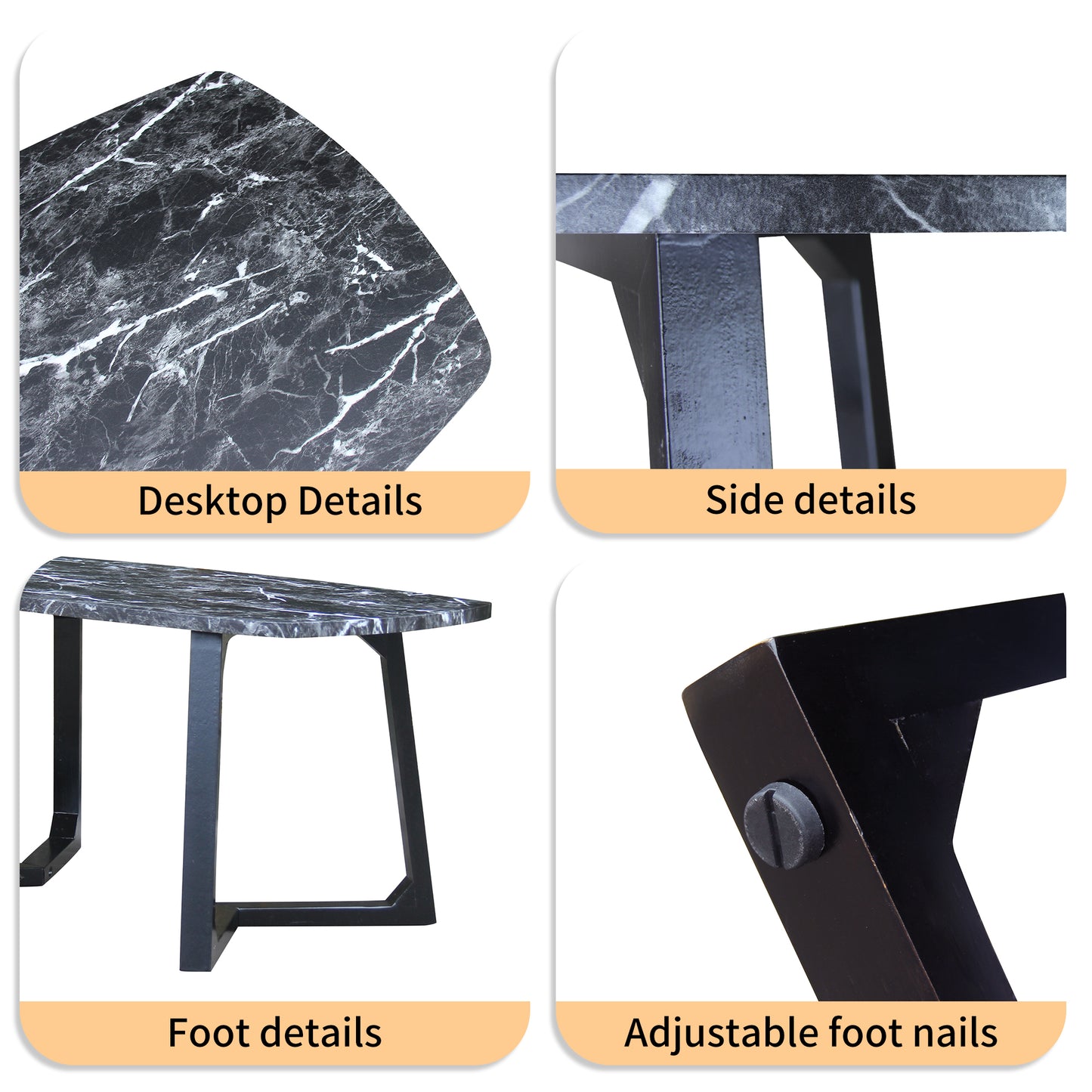 CHOTTO - Kika Rounded Rectangle Coffee Table - Black Marble Color