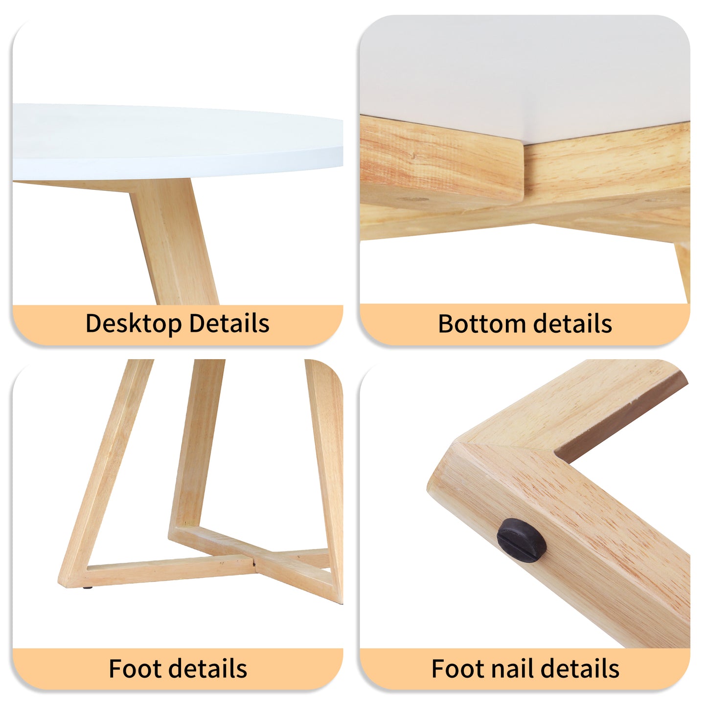 CHOTTO - Juji Round Top Coffee Table - White - 70cm