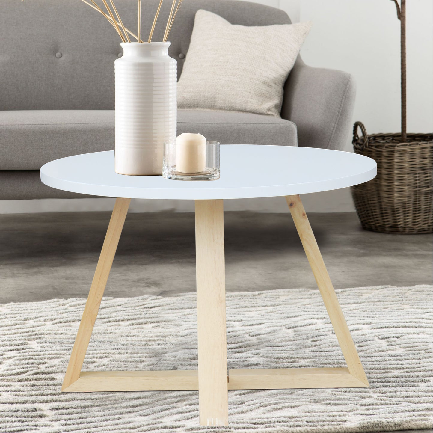 CHOTTO - Juji Round Top Coffee Table - White - 70cm