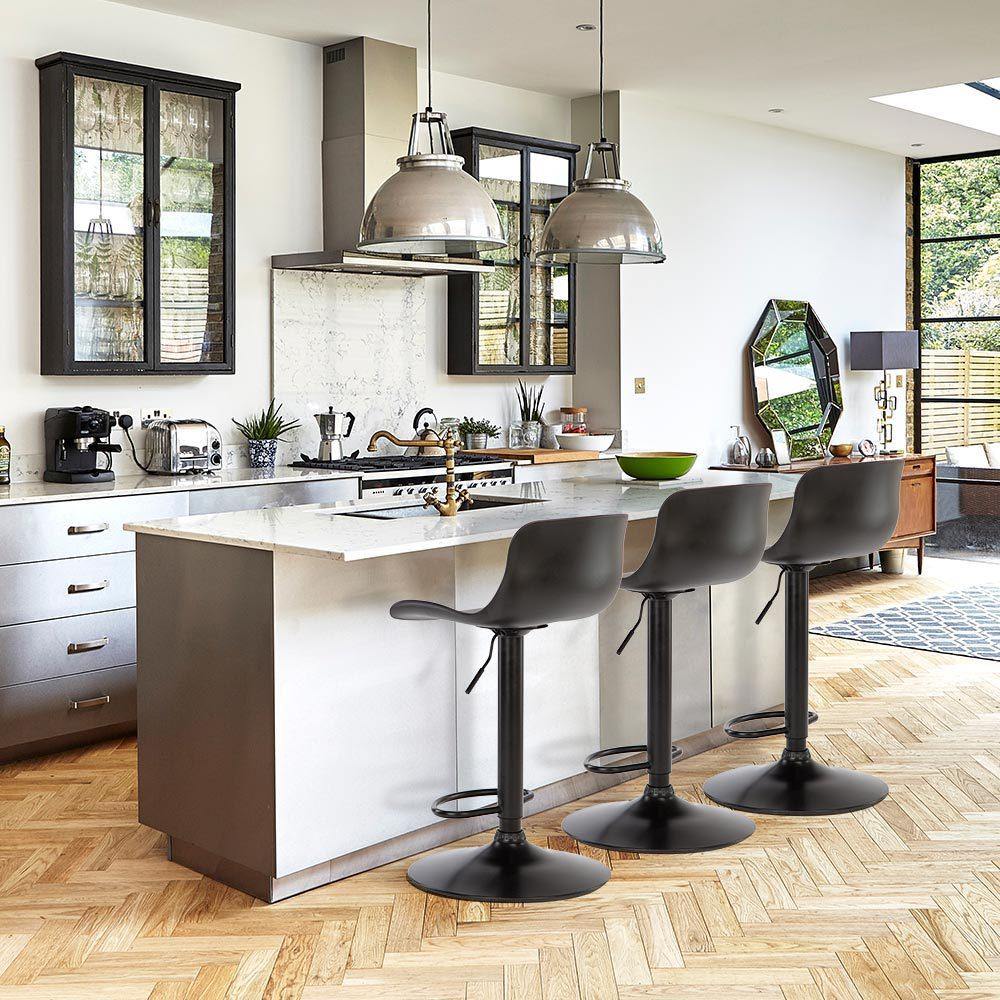 Eri Adjustable Swivel Bar Stools with Padded Seat - Black x 2 - Chotto Furniture