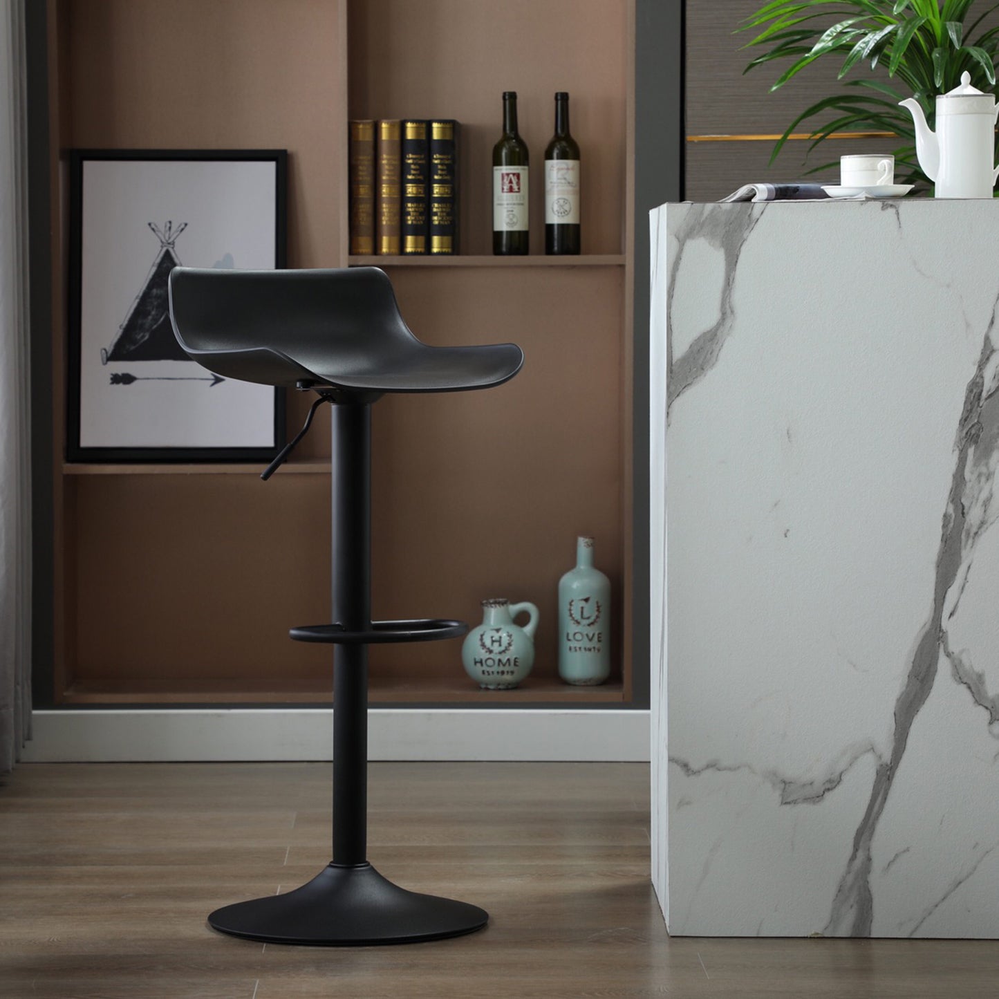 CHOTTO - Eri Adjustable Swivel Bar Stools -Black x 3