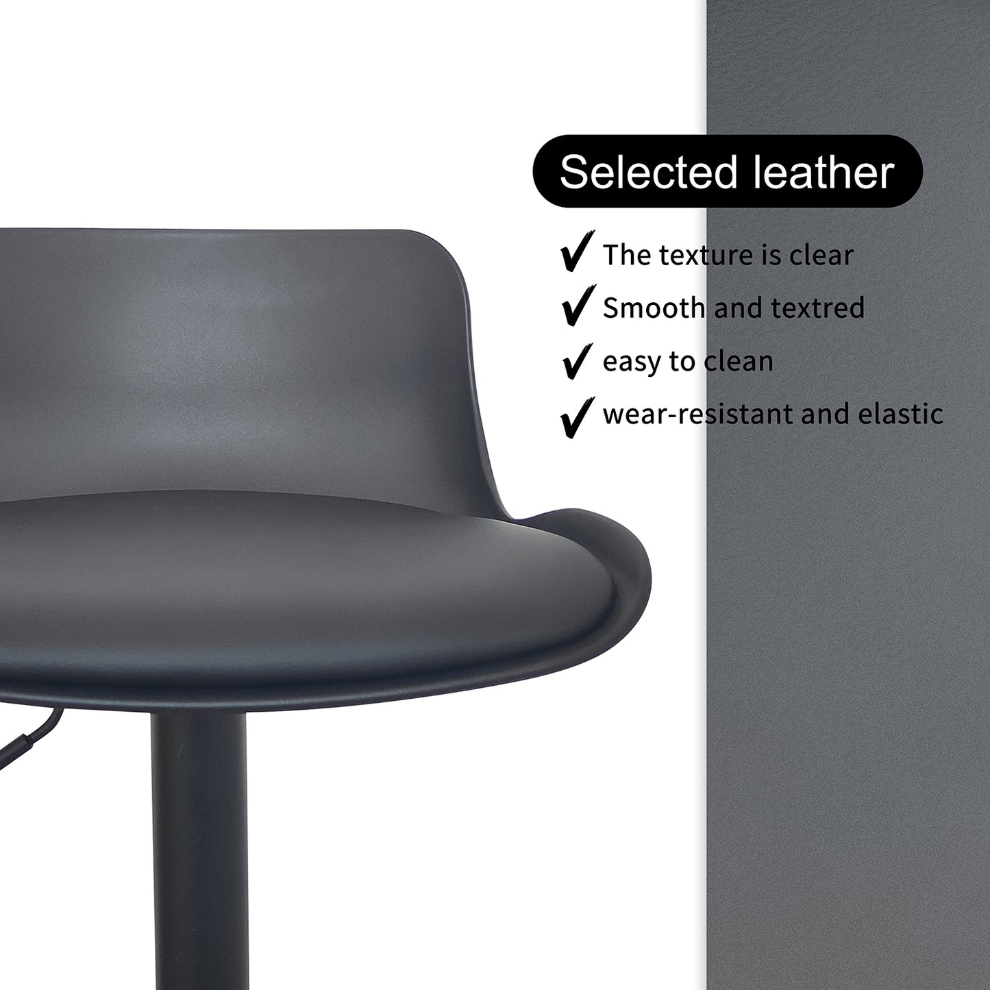 CHOTTO - Eri Adjustable Swivel Bar Stools with Padded Seat - Black x 2