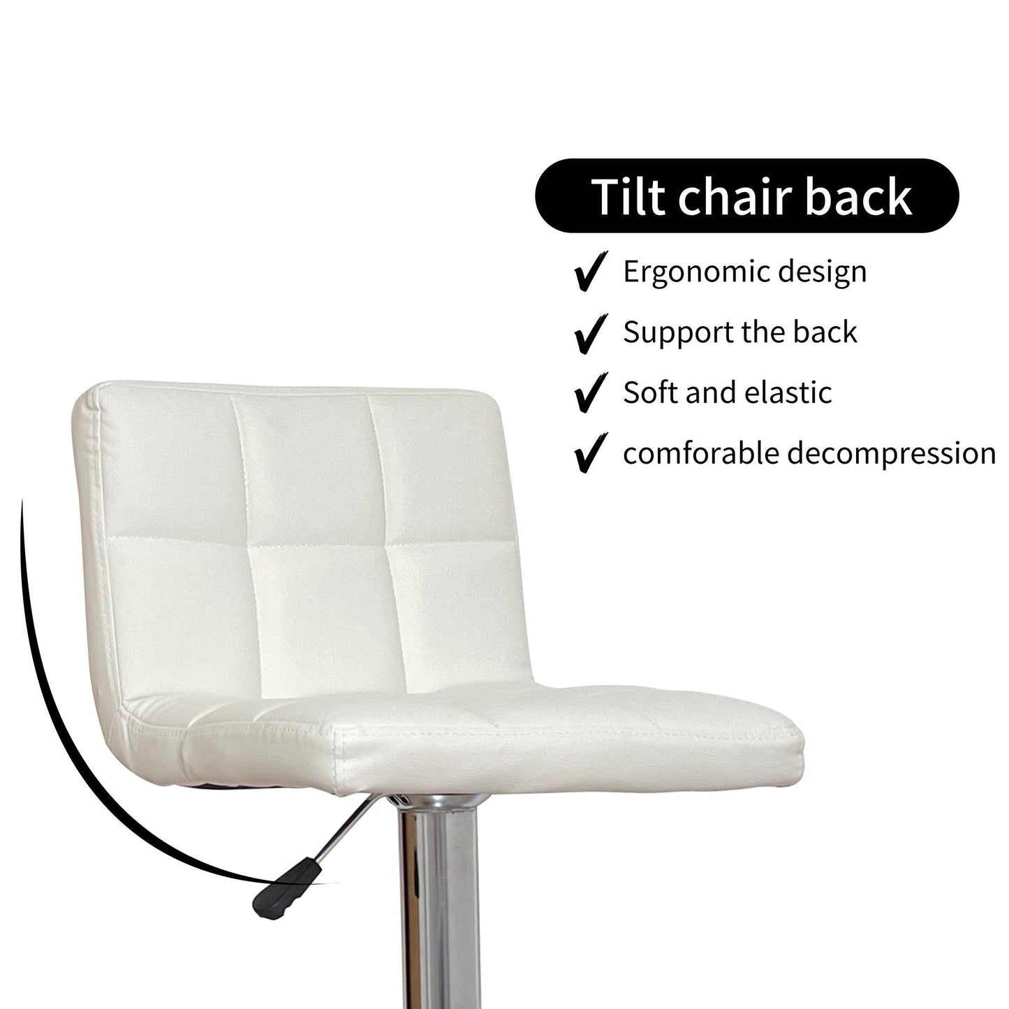Nomu Adjustable Swivel Leather Bar Stools - White x 2 - Chotto Furniture