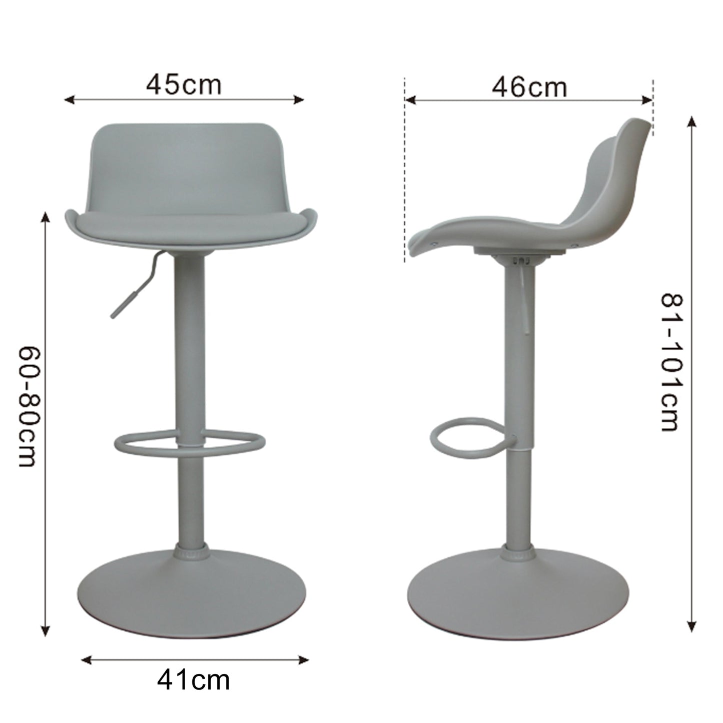 CHOTTO - Eri Adjustable Swivel Bar Stools with Padded Seat -Grey x 2