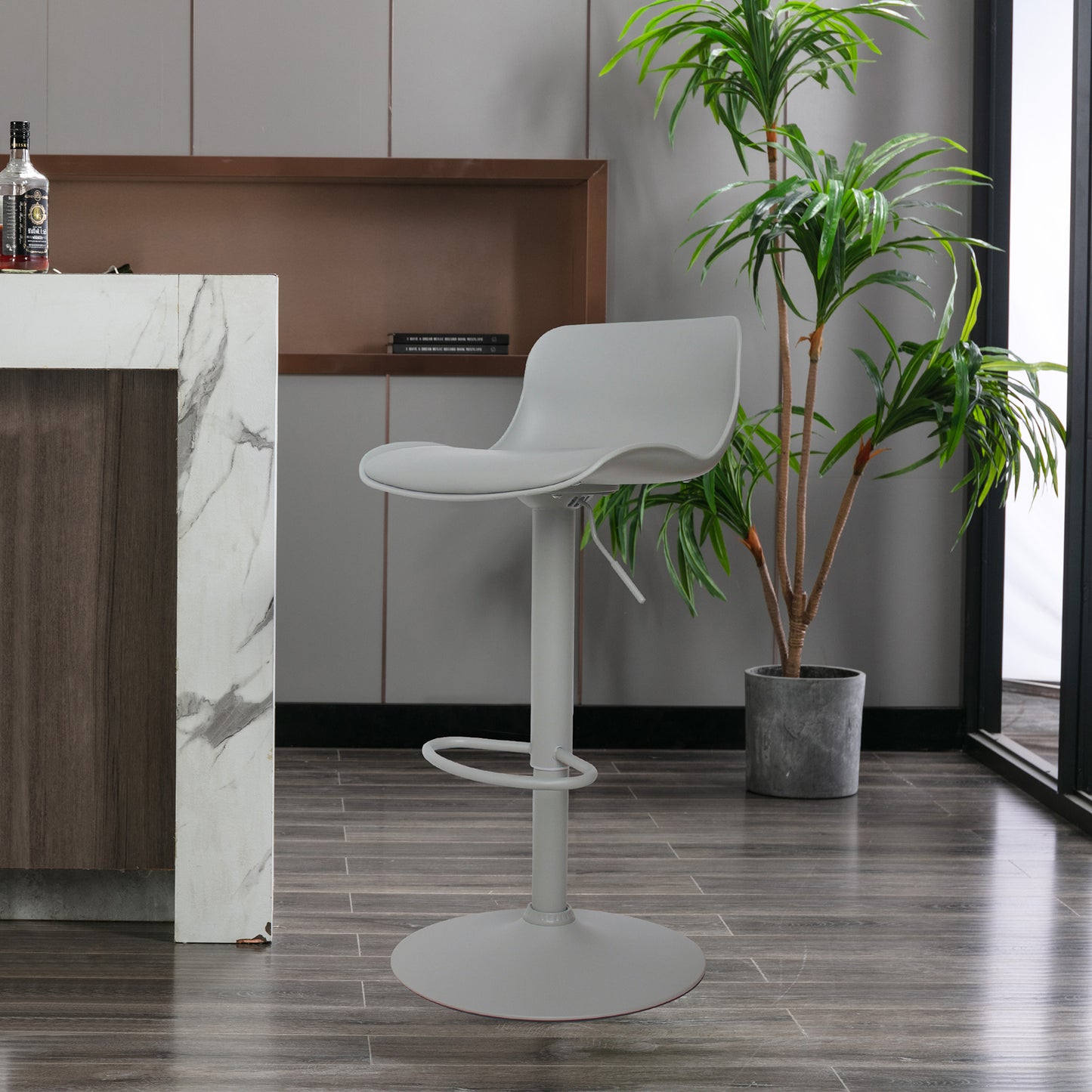 CHOTTO - Eri Adjustable Swivel Bar Stools with Padded Seat -Grey x 2