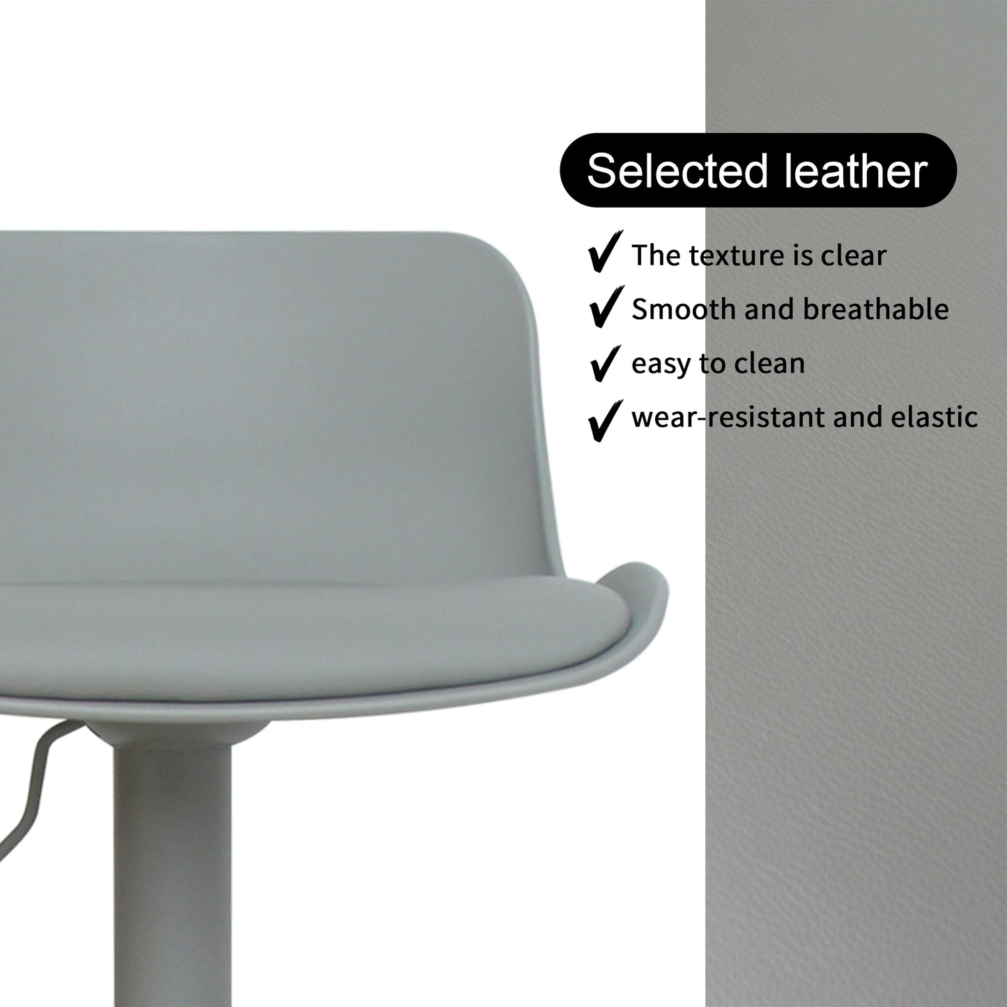 CHOTTO - Eri Adjustable Swivel Bar Stools with Padded Seat -Grey x 2
