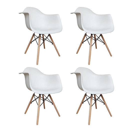 Retro Replica DSW Dining Chairs Armchairs with Beech Leg - White x 4 - Chotto Furniture
