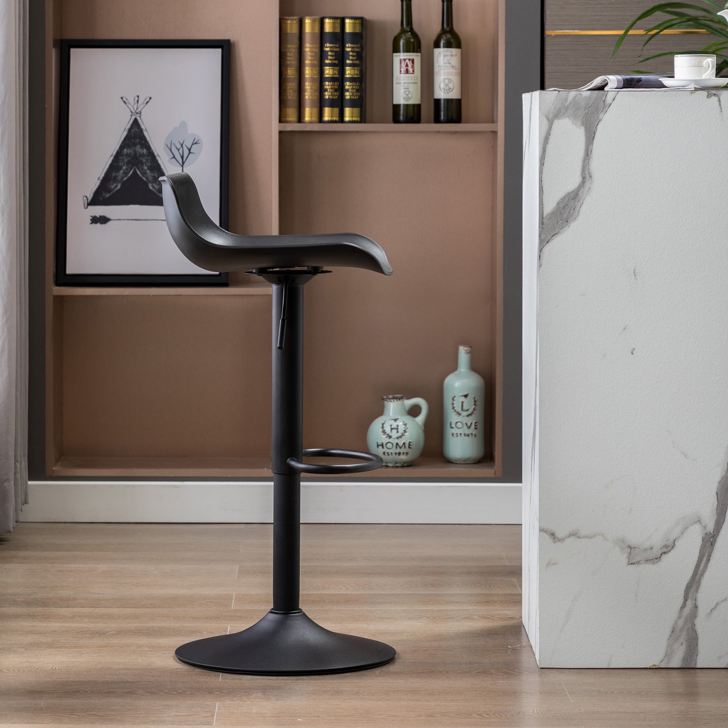 CHOTTO - Eri Adjustable Swivel Bar Stools -Black x 3