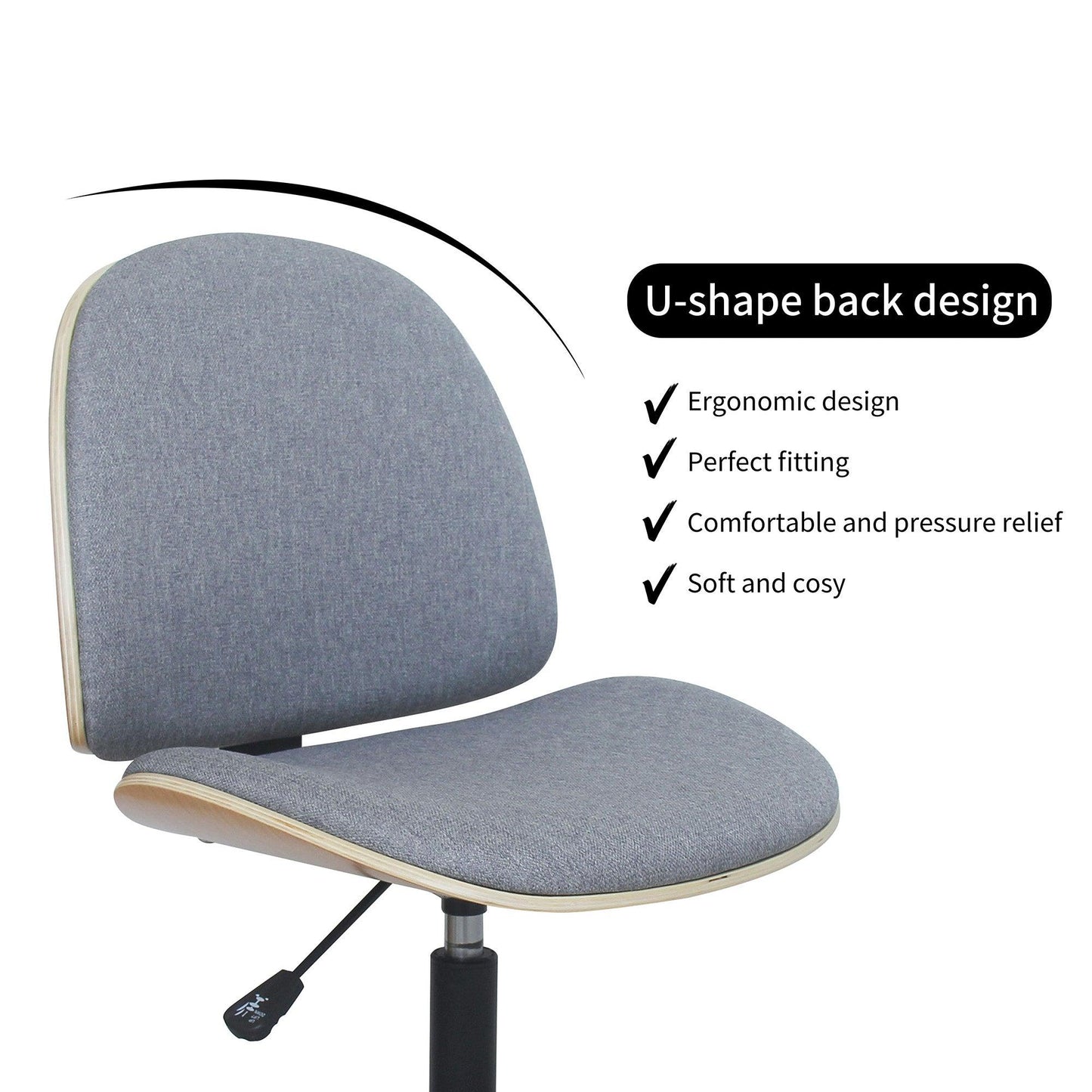 Mio Fabric Adjustable Swivel Office Chair - Grey - Chotto Furniture