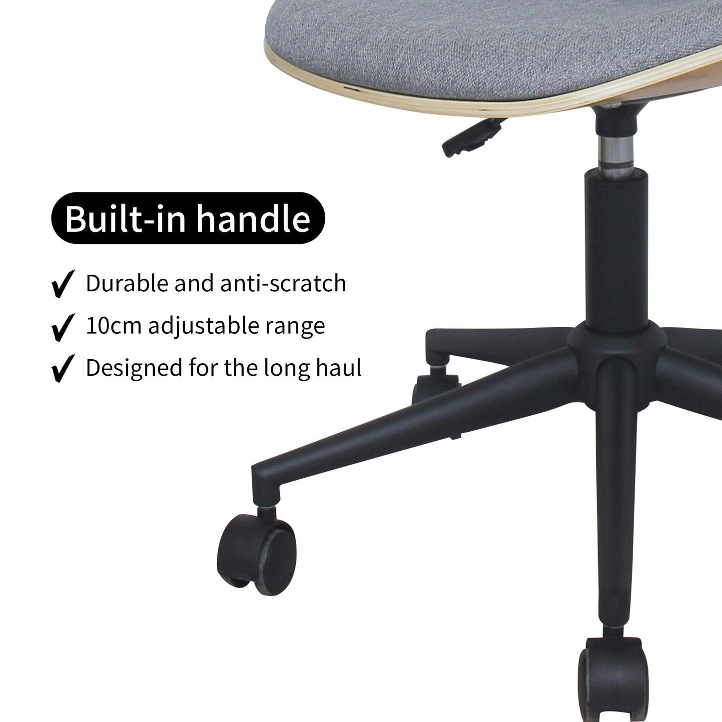 Mio Fabric Adjustable Swivel Office Chair - Grey - Chotto Furniture