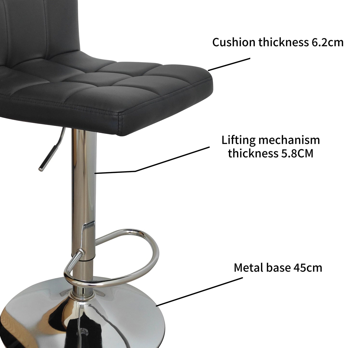 Nomu Adjustable Swivel Leather Bar Stools - Black x 2 - Chotto Furniture