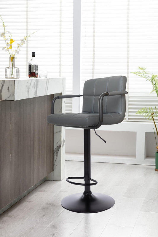 Hiro Adjustable Swivel Bar Stool - Grey x 2 - Chotto Furniture