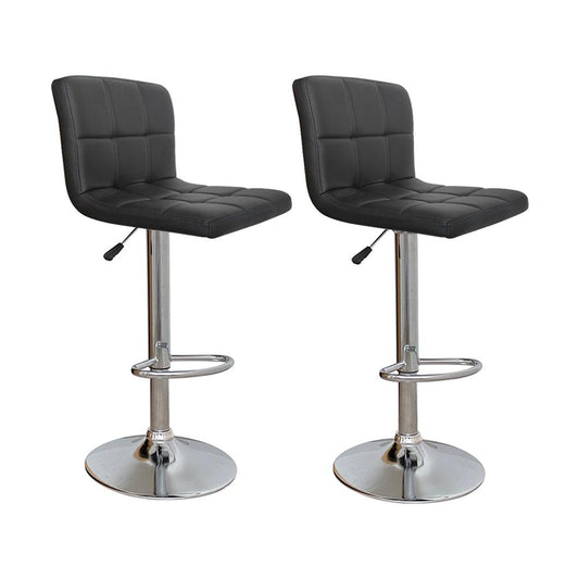 Nomu Adjustable Swivel Leather Bar Stools - Black x 2 - Chotto Furniture