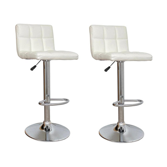 Nomu Adjustable Swivel Leather Bar Stools - White x 2 - Chotto Furniture