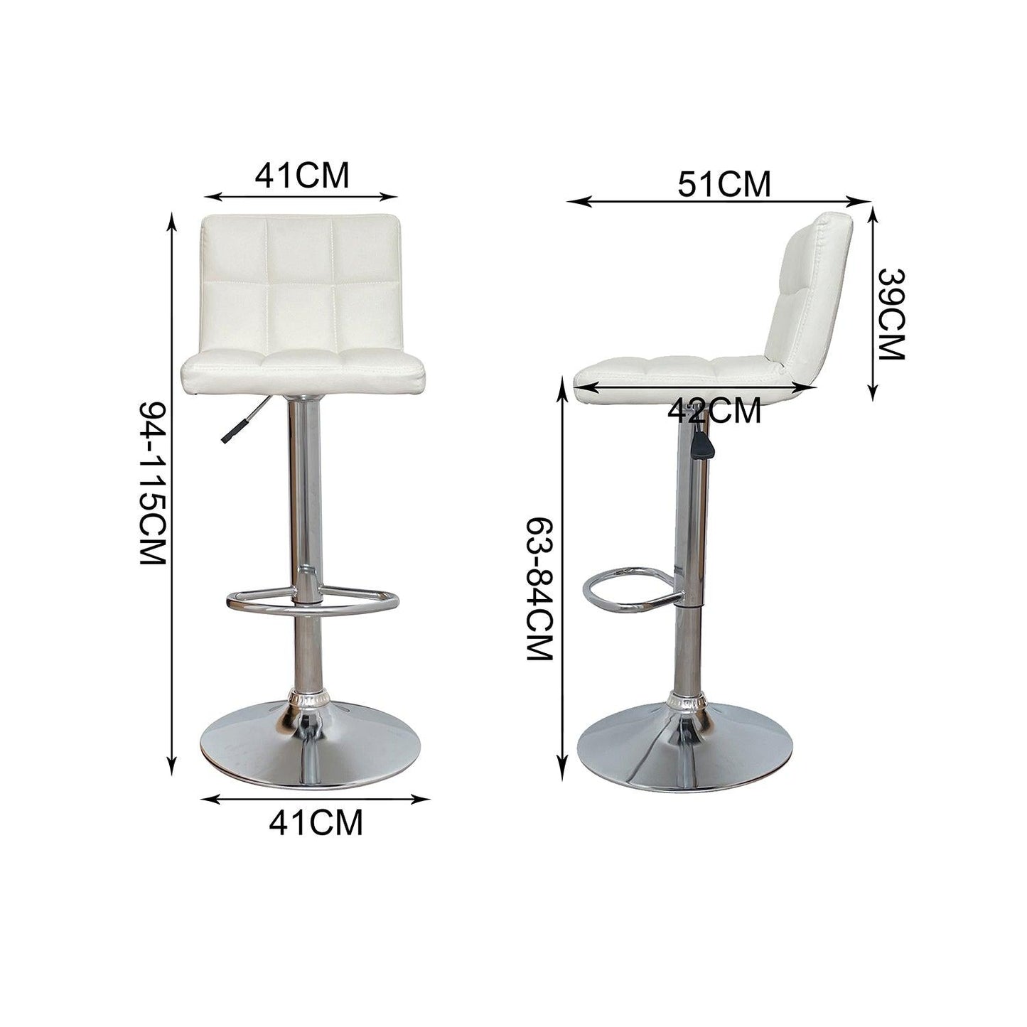 Nomu Adjustable Swivel Leather Bar Stools - White x 2 - Chotto Furniture