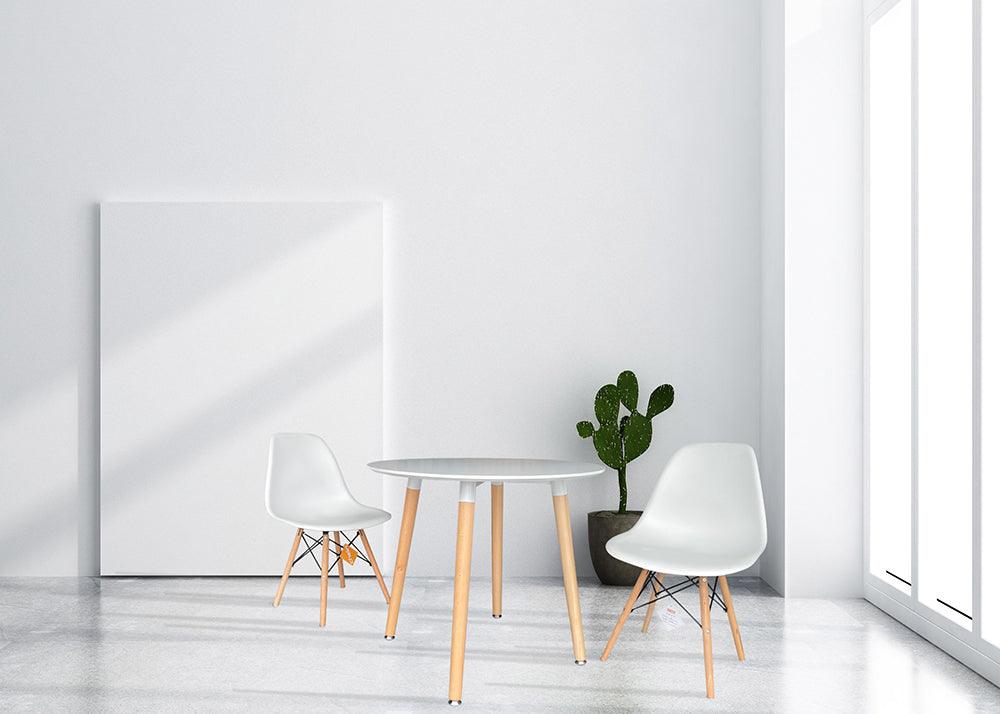 Enso Round Top Dining Table with Wooden Legs - White - Chotto Furniture