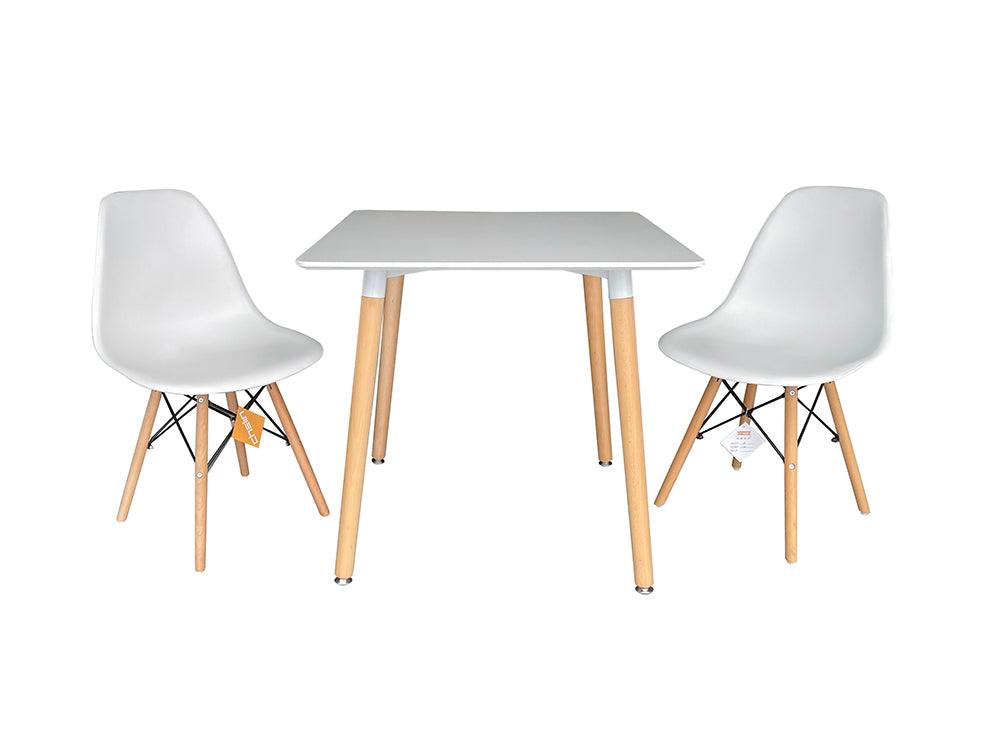 Hako Square Top Dining Table with Wooden Legs - White - Chotto Furniture