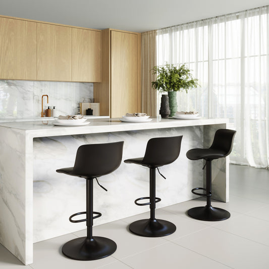 CHOTTO - Eri Adjustable Swivel Bar Stools with Padded Seat - Black x 2