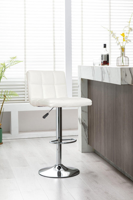 Nomu Adjustable Swivel Leather Bar Stools - White x 2 - Chotto Furniture