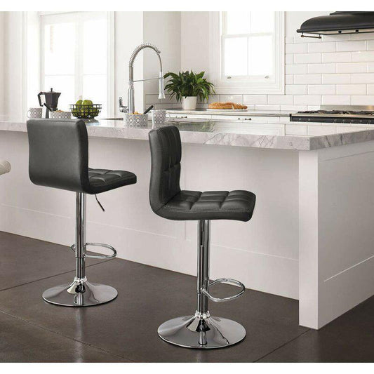 Nomu Adjustable Swivel Leather Bar Stools - Black x 2 - Chotto Furniture