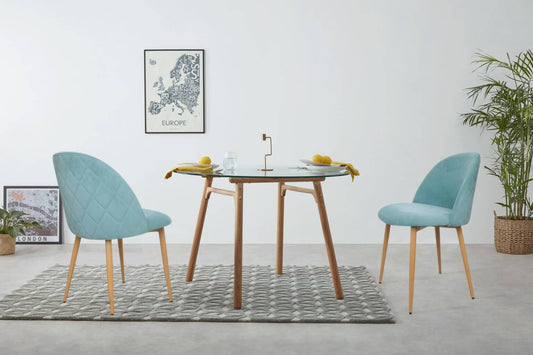 Nami Velvet Seat Metal Leg Dining Chairs - Blue x 2 - Chotto Furniture