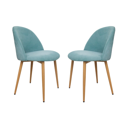 Nami Velvet Seat Metal Leg Dining Chairs - Blue x 2 - Chotto Furniture