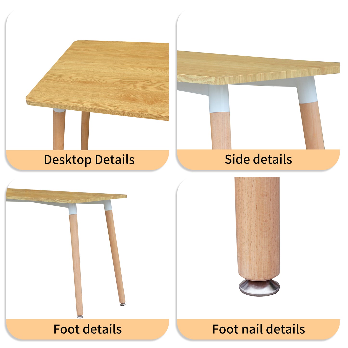 CHOTTO - Hako Rectangle Top Dining Table with Wooden Legs - Wood - 120cm