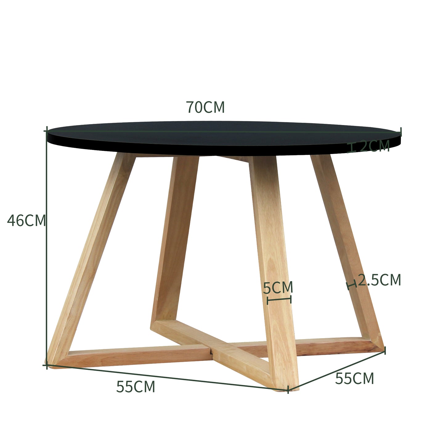CHOTTO - Juji Round Top Coffee Table - Black - 70cm
