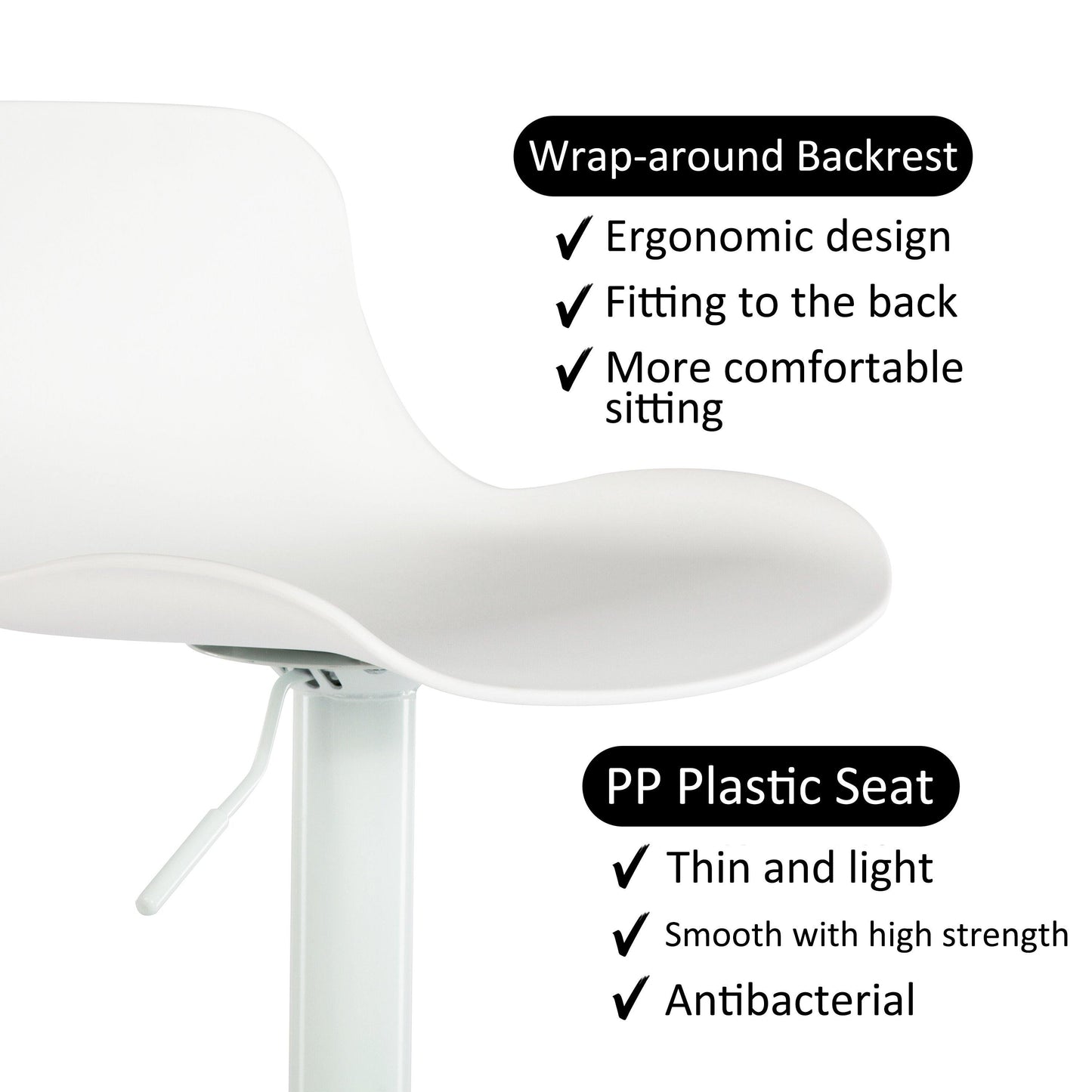 Eri Adjustable Swivel Bar Stools - White x 2 - Chotto Furniture
