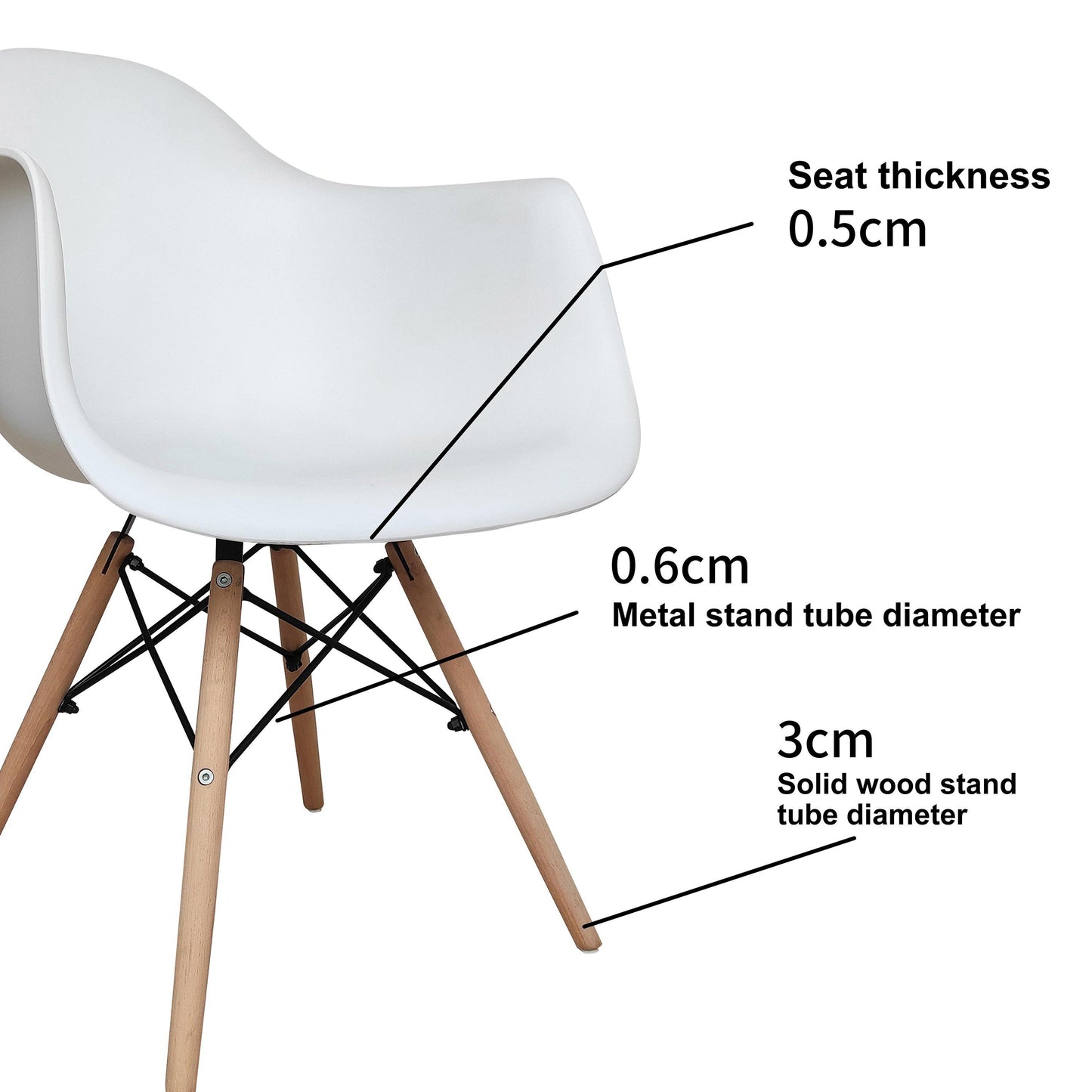 Retro Replica DSW Dining Chairs Armchairs with Beech Leg - White x 4 - Chotto Furniture