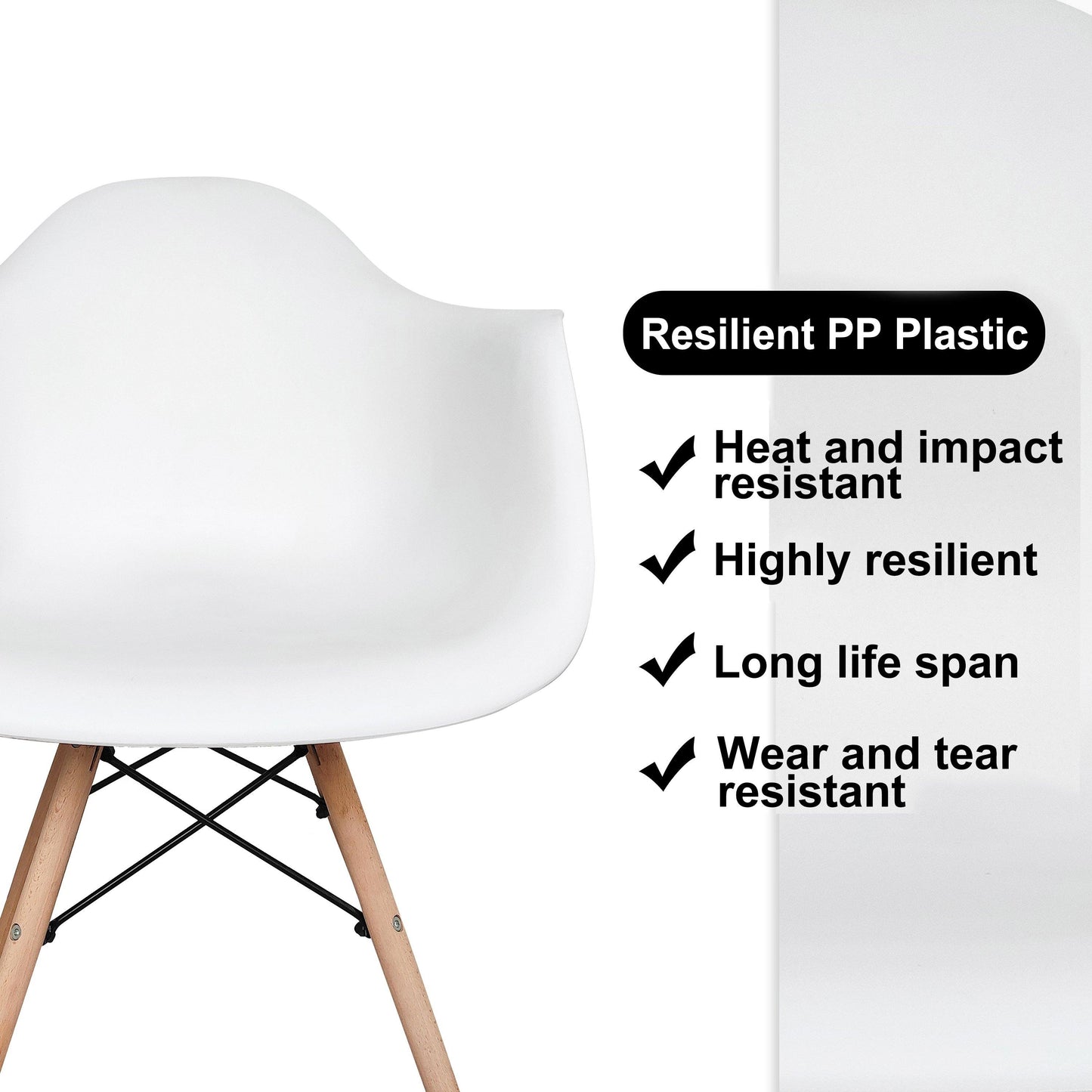 Retro Replica DSW Dining Chairs Armchairs with Beech Leg - White x 4 - Chotto Furniture