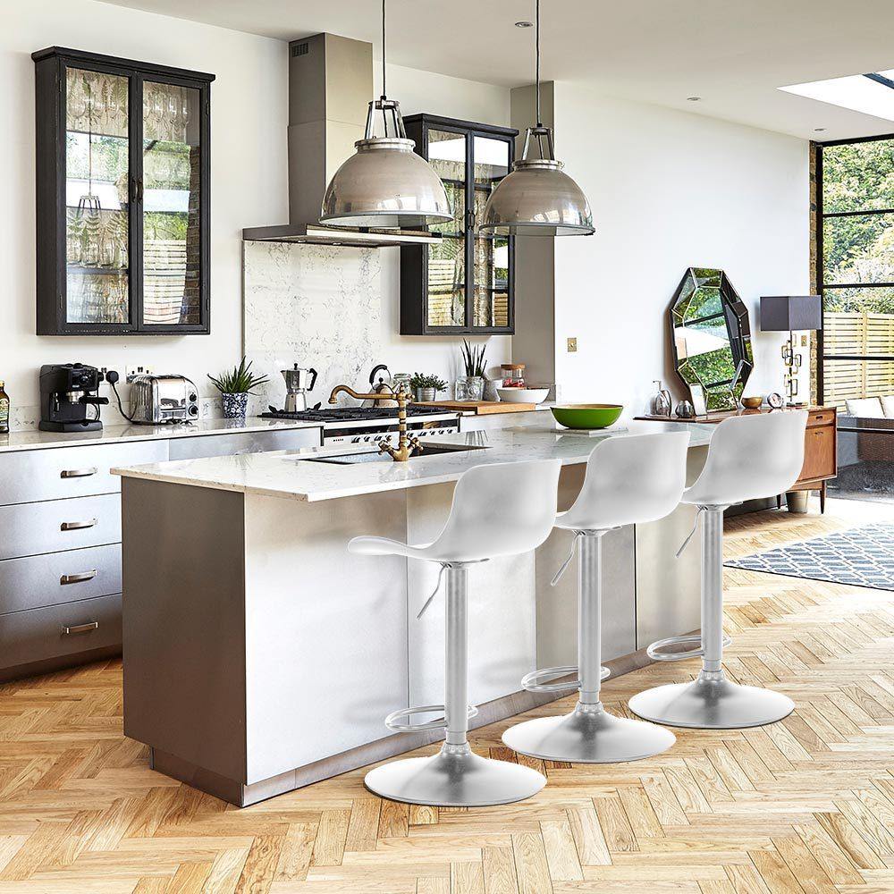 Eri Adjustable Swivel Bar Stools - White x 2 - Chotto Furniture