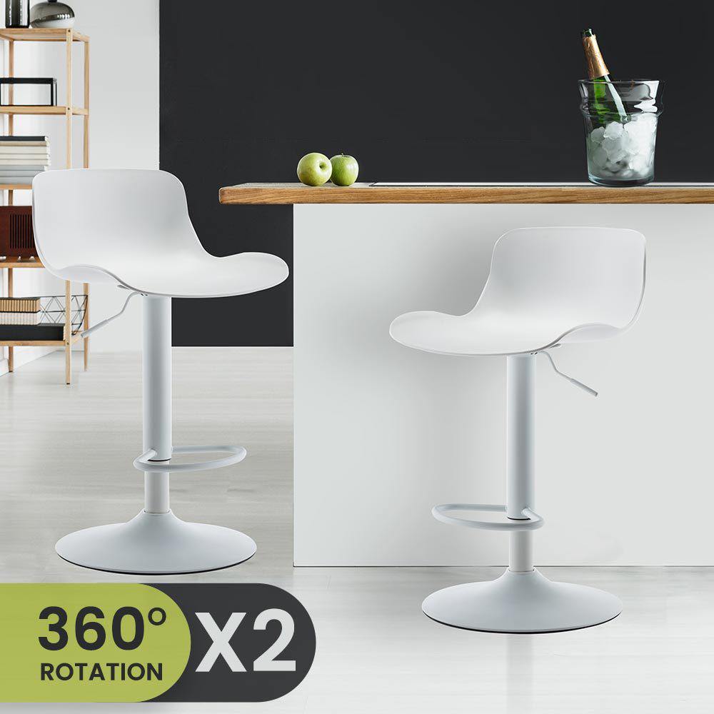 Eri Adjustable Swivel Bar Stools - White x 2 - Chotto Furniture