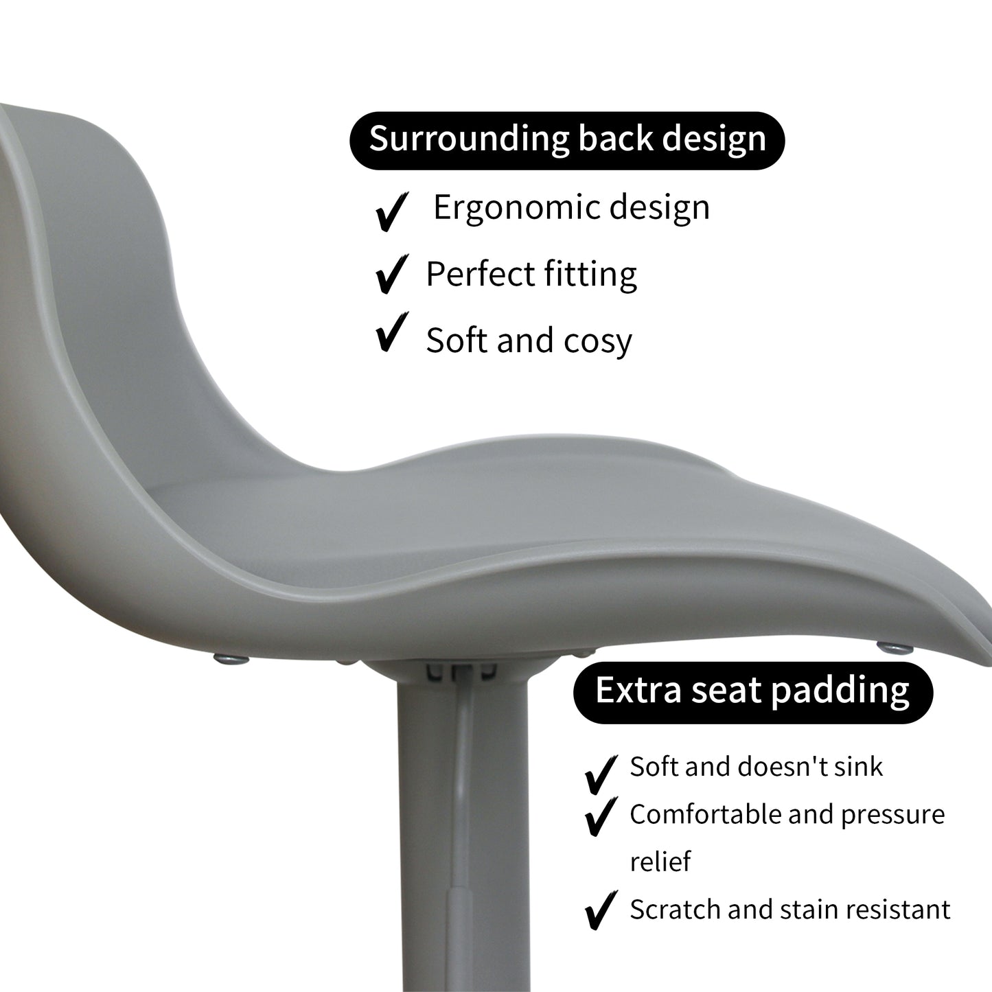 CHOTTO - Eri Adjustable Swivel Bar Stools with Padded Seat -Grey x 2