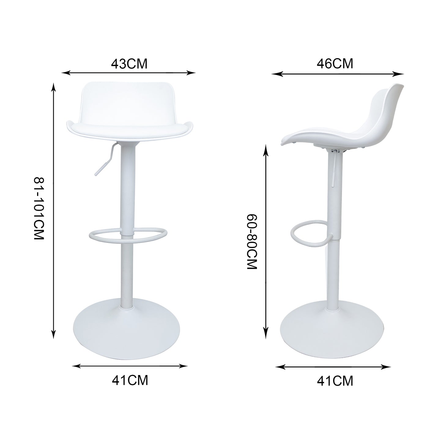 CHOTTO - Eri Adjustable Swivel Bar Stools with Padded Seat - White x 2