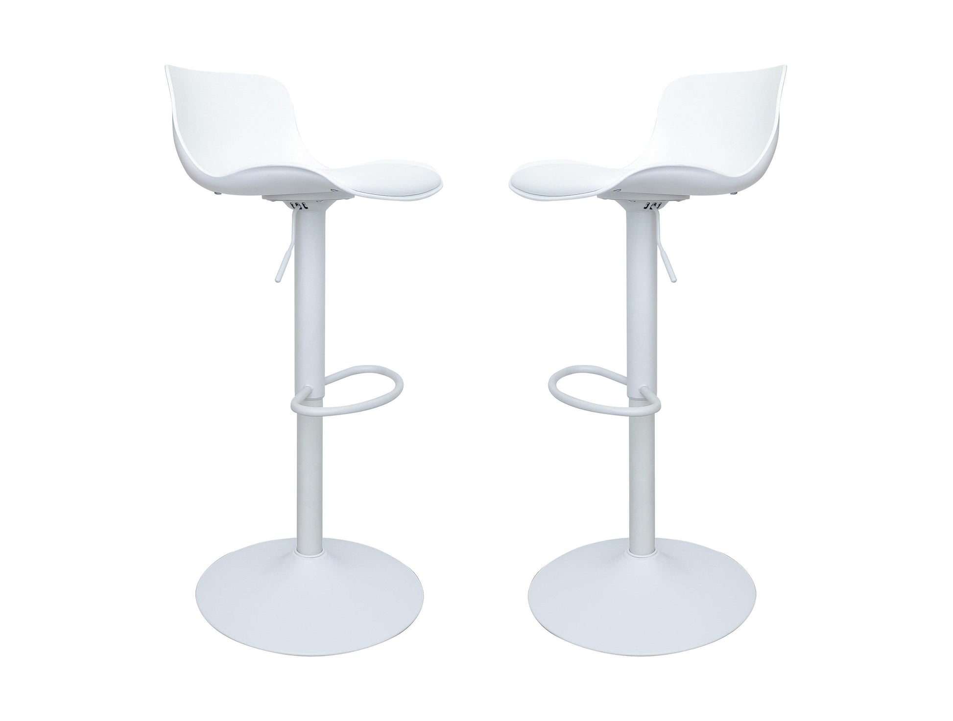 Eri Adjustable Swivel Bar Stools with Padded Seat - White x 2 - Chotto Furniture