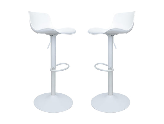 Eri Adjustable Swivel Bar Stools with Padded Seat - White x 2 - Chotto Furniture