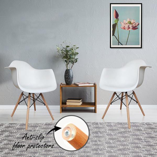 Retro Replica DSW Dining Chairs Armchairs with Beech Leg - White x 4 - Chotto Furniture