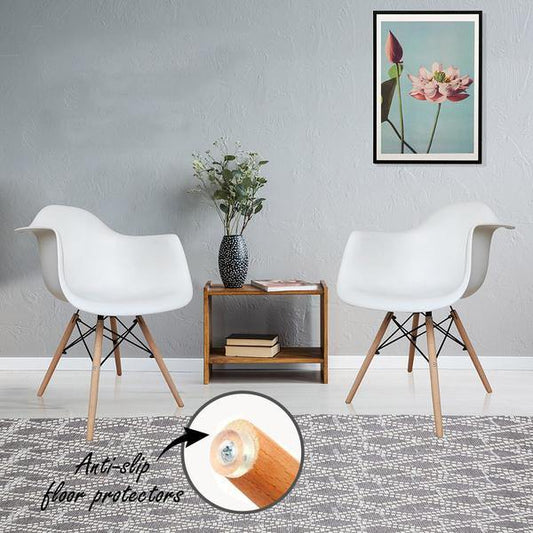 Retro Replica DSW Dining Chairs Armchairs with Beech Leg - White x 4 - Chotto Furniture
