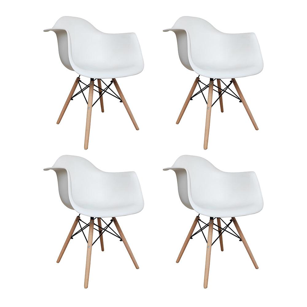 Retro Replica DSW Dining Chairs Armchairs with Beech Leg - White x 4 - Chotto Furniture