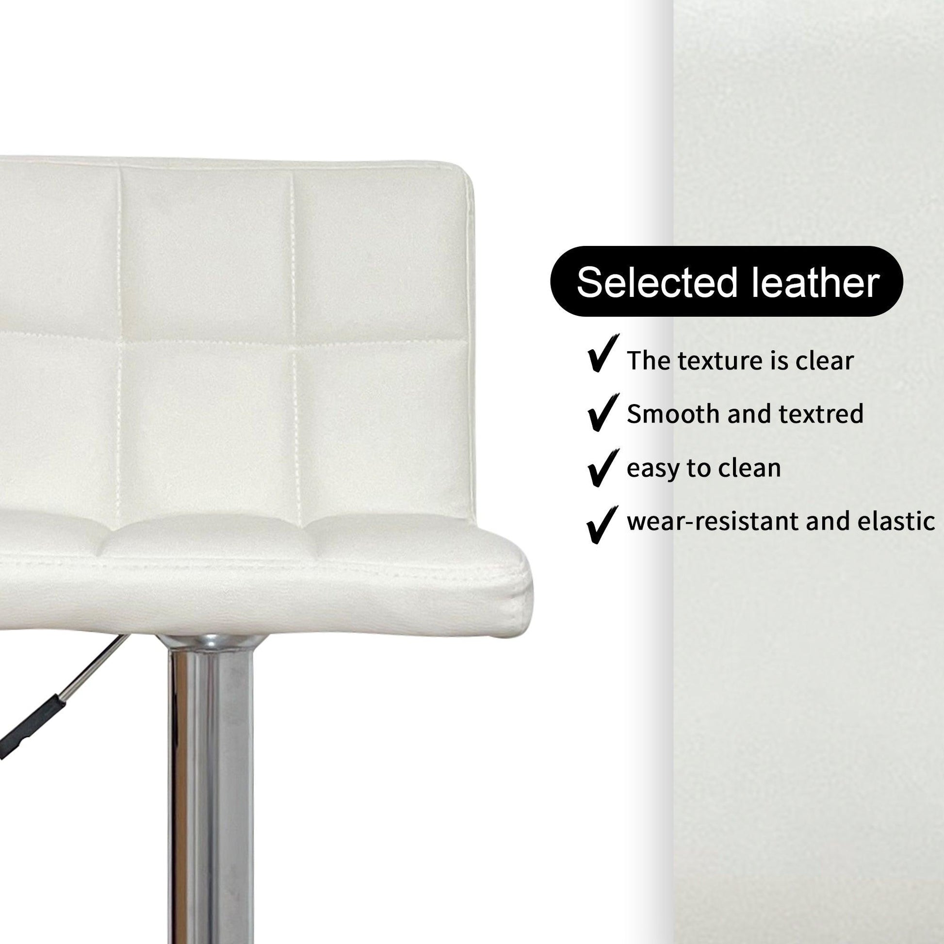 Nomu Adjustable Swivel Leather Bar Stools - White x 2 - Chotto Furniture